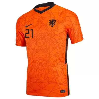 Homme Équipe Des Pays-bas De Football Maillot Frenkie De Jong #21 Tenues Domicile Orange 2021