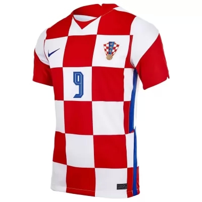 Femme Équipe De Croatie De Football Maillot Andrej Kramaric #9 Tenues Domicile Rouge Blanc 2021