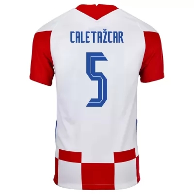 Enfant Équipe de Croatie de football Maillot Duje Caleta-Car #5 Tenues Domicile Rouge Blanc 2021