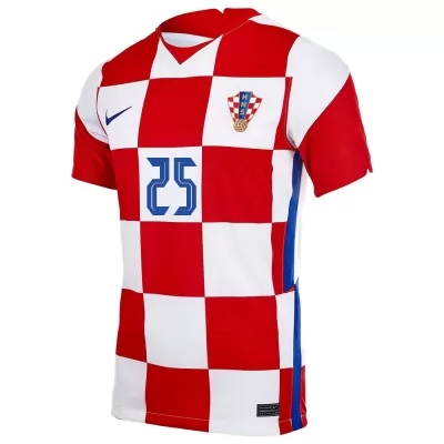 Enfant Équipe De Croatie De Football Maillot Josko Gvardiol #25 Tenues Domicile Rouge Blanc 2021
