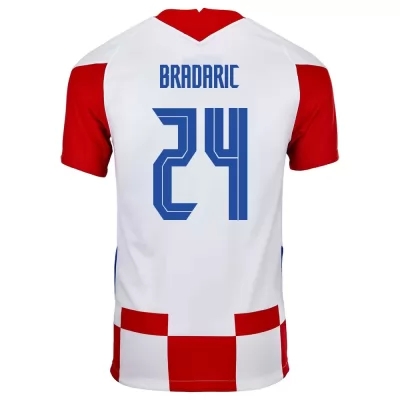 Enfant Équipe de Croatie de football Maillot Domagoj Bradaric #24 Tenues Domicile Rouge Blanc 2021