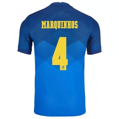 Enfant Équipe du Brésil de football Maillot Marquinhos #4 Tenues Extérieur Bleu 2021