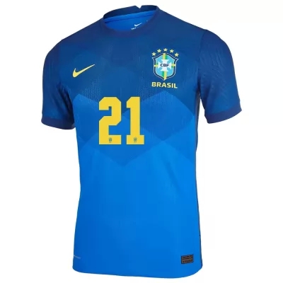 Femme Équipe Du Brésil De Football Maillot Gabriel Barbosa #21 Tenues Extérieur Bleu 2021