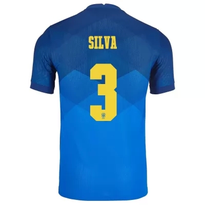 Femme Équipe du Brésil de football Maillot Thiago Silva #3 Tenues Extérieur Bleu 2021