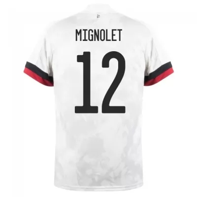 Femme Équipe de Belgique de football Maillot Simon Mignolet #12 Tenues Extérieur Blanc Noir 2021