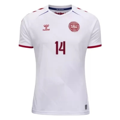 Femme Équipe du Danemark de football Maillot Mikkel Damsgaard #14 Tenues Extérieur Blanc 2021