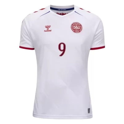 Femme Équipe du Danemark de football Maillot Martin Braithwaite #9 Tenues Extérieur Blanc 2021