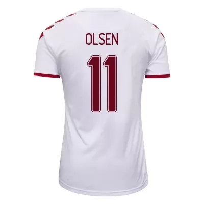 Femme Équipe Du Danemark De Football Maillot Andreas Skov Olsen #11 Tenues Extérieur Blanc 2021