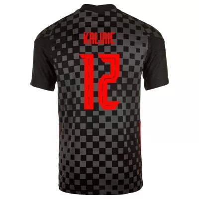 Femme Équipe de Croatie de football Maillot Lovre Kalinic #12 Tenues Extérieur Noir Gris 2021
