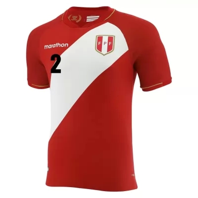 Femme Équipe du Pérou de football Maillot Luis Abram #2 Tenues Extérieur Rouge Blanc 2021