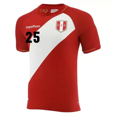 Femme Équipe du Pérou de football Maillot Renzo Garces #25 Tenues Extérieur Rouge Blanc 2021