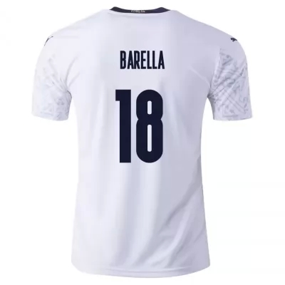 Homme Équipe d'Italie de football Maillot Nicolo Barella #18 Tenues Extérieur Blanc 2021