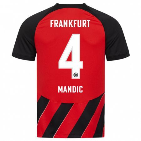 Kandiny Enfant Maillot Kristian Mandic #4 Rouge Noir Tenues Domicile 2023/24 T-Shirt