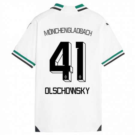 Kandiny Enfant Maillot Jan Olschowsky #41 Blanc Vert Tenues Domicile 2023/24 T-Shirt