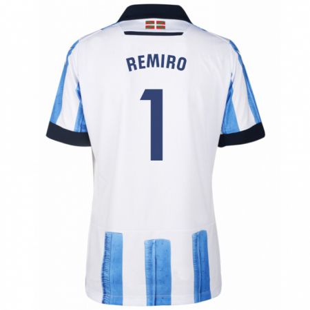 Kandiny Enfant Maillot Álex Remiro #1 Bleu Blanc Tenues Domicile 2023/24 T-Shirt