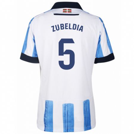 Kandiny Enfant Maillot Igor Zubeldia #5 Bleu Blanc Tenues Domicile 2023/24 T-Shirt