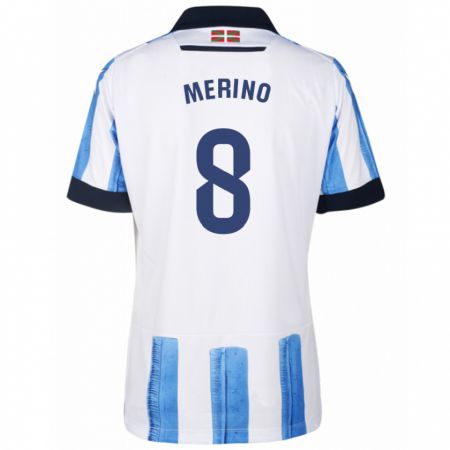 Kandiny Enfant Maillot Mikel Merino #8 Bleu Blanc Tenues Domicile 2023/24 T-Shirt