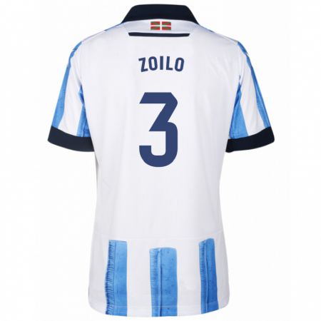Kandiny Enfant Maillot Ander Zoilo #3 Bleu Blanc Tenues Domicile 2023/24 T-Shirt