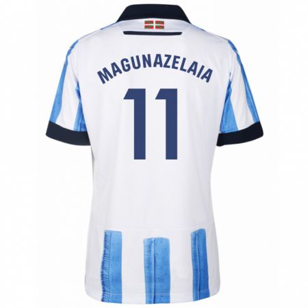 Kandiny Enfant Maillot Jon Magunazelaia #11 Bleu Blanc Tenues Domicile 2023/24 T-Shirt