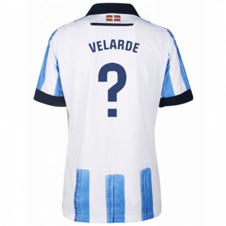 Kandiny Enfant Maillot Alain Velarde #0 Bleu Blanc Tenues Domicile 2023/24 T-Shirt