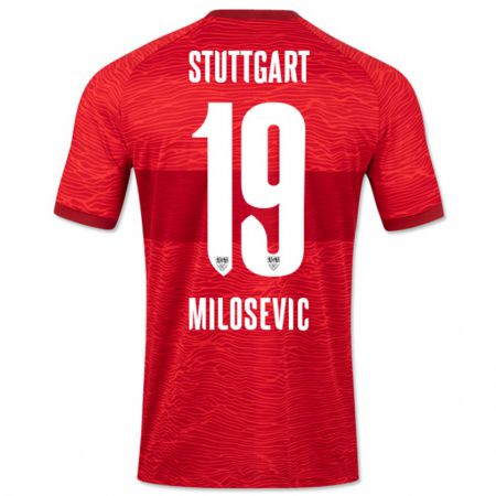 Kandiny Enfant Maillot Jovan Milosevic #19 Rouge Tenues Extérieur 2023/24 T-Shirt