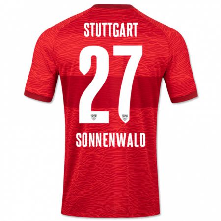 Kandiny Enfant Maillot Lukas Sonnenwald #27 Rouge Tenues Extérieur 2023/24 T-Shirt