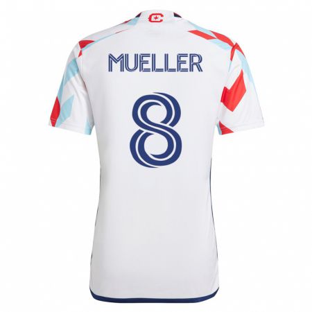 Kandiny Enfant Maillot Chris Mueller #8 Blanc Bleu Tenues Extérieur 2023/24 T-Shirt