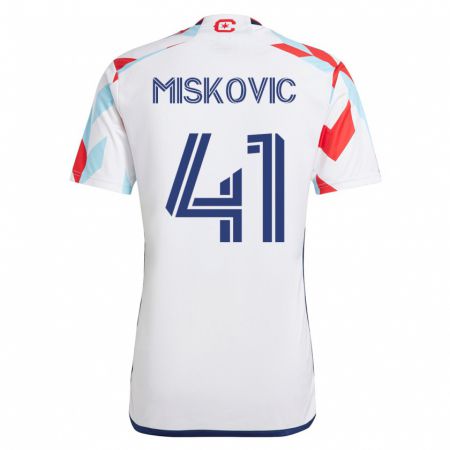 Kandiny Enfant Maillot Mihajlo Miskovic #41 Blanc Bleu Tenues Extérieur 2023/24 T-Shirt