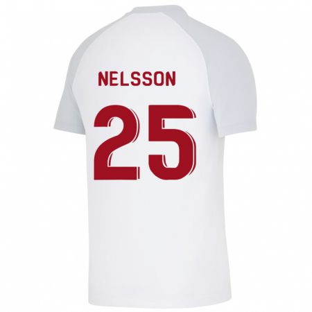 Kandiny Enfant Maillot Victor Nelsson #25 Blanc Tenues Extérieur 2023/24 T-Shirt