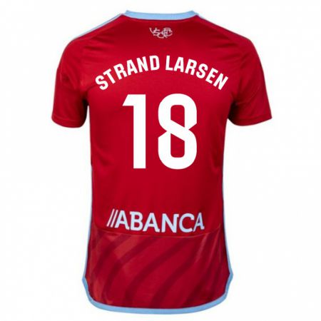Kandiny Enfant Maillot Jørgen Strand Larsen #18 Rouge Tenues Extérieur 2023/24 T-Shirt