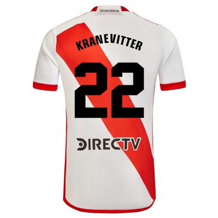 Kandiny Homme Maillot Matías Kranevitter #22 Blanc Rouge Tenues Domicile 2023/24 T-Shirt