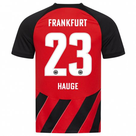 Kandiny Homme Maillot Jens Petter Hauge #23 Rouge Noir Tenues Domicile 2023/24 T-Shirt