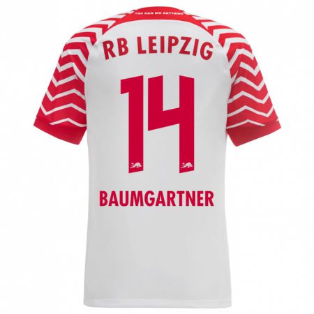 Kandiny Homme Maillot Christoph Baumgartner #14 Blanc Tenues Domicile 2023/24 T-Shirt