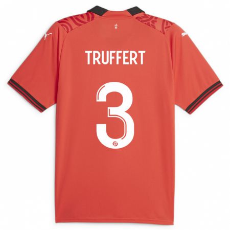 Kandiny Homme Maillot Adrien Truffert #3 Rouge Tenues Domicile 2023/24 T-Shirt