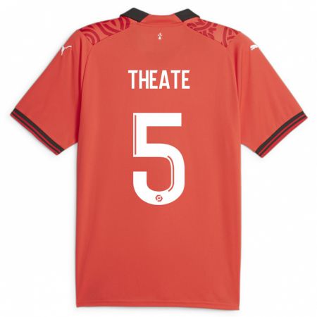 Kandiny Homme Maillot Arthur Theate #5 Rouge Tenues Domicile 2023/24 T-Shirt