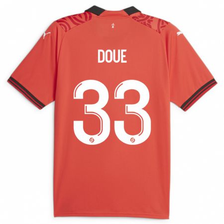 Kandiny Homme Maillot Désiré Doué #33 Rouge Tenues Domicile 2023/24 T-Shirt