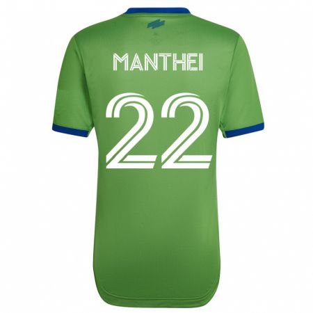 Kandiny Homme Maillot Leahi Manthei #22 Vert Tenues Domicile 2023/24 T-Shirt