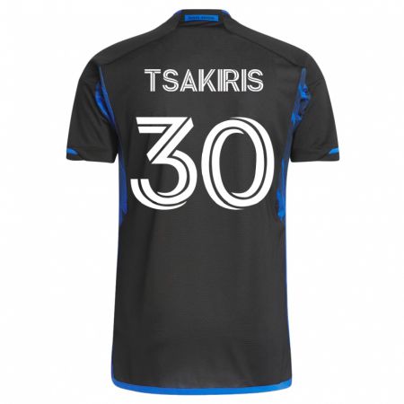 Kandiny Homme Maillot Niko Tsakiris #30 Bleu Noir Tenues Domicile 2023/24 T-Shirt