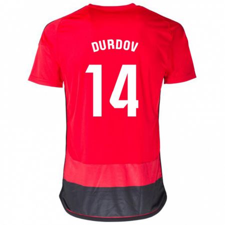 Kandiny Homme Maillot Ivan Durdov #14 Rouge Noir Tenues Domicile 2023/24 T-Shirt