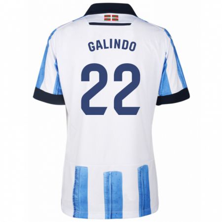 Kandiny Homme Maillot Iker Galindo #22 Bleu Blanc Tenues Domicile 2023/24 T-Shirt