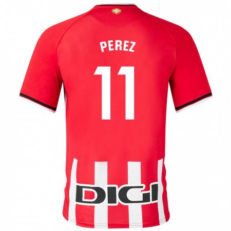 Kandiny Homme Maillot Adrián Pérez #11 Rouge Tenues Domicile 2023/24 T-Shirt
