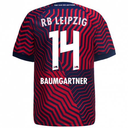Kandiny Homme Maillot Christoph Baumgartner #14 Bleu Rouge Tenues Extérieur 2023/24 T-Shirt
