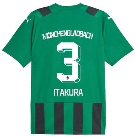 Kandiny Homme Maillot Ko Itakura #3 Vert Noir Tenues Extérieur 2023/24 T-Shirt