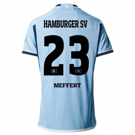Kandiny Homme Maillot Jonas Meffert #23 Bleu Tenues Extérieur 2023/24 T-Shirt