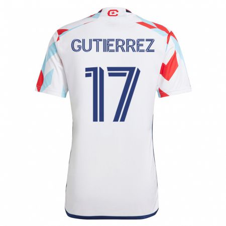 Kandiny Homme Maillot Brian Gutiérrez #17 Blanc Bleu Tenues Extérieur 2023/24 T-Shirt