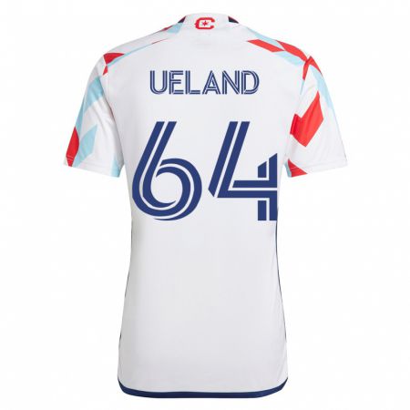 Kandiny Homme Maillot Andreas Ueland #64 Blanc Bleu Tenues Extérieur 2023/24 T-Shirt