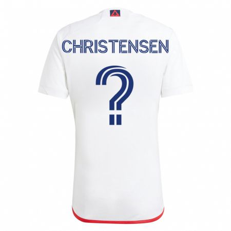 Kandiny Homme Maillot Kevin Christensen #0 Blanc Rouge Tenues Extérieur 2023/24 T-Shirt
