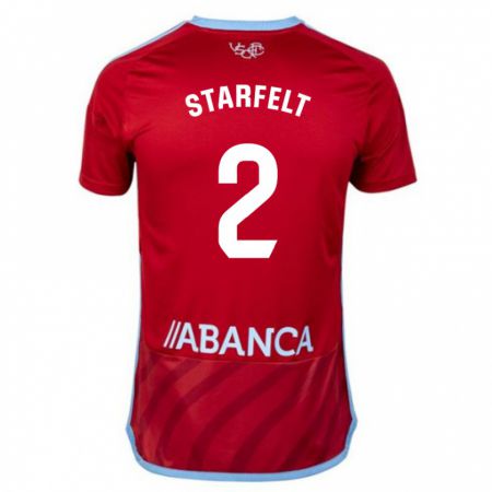 Kandiny Homme Maillot Carl Starfelt #2 Rouge Tenues Extérieur 2023/24 T-Shirt