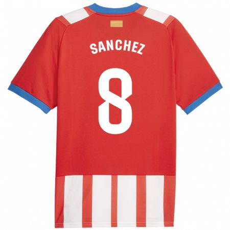 Kandiny Enfant Maillot Miguel Ángel Sánchez #8 Rouge Blanc Tenues Domicile 2023/24 T-Shirt