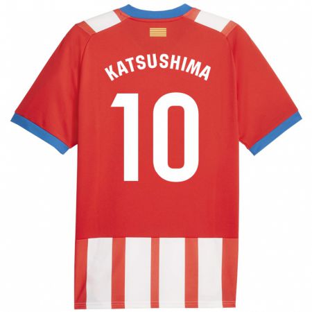 Kandiny Enfant Maillot Shinnosuke Katsushima #10 Rouge Blanc Tenues Domicile 2023/24 T-Shirt